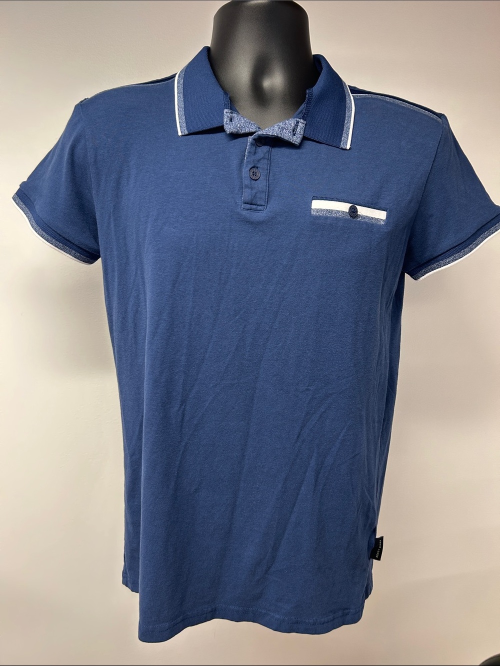 Scott James Mens Blue Polo Shirt Short Sleeve Pocket Contrast Trim Small S